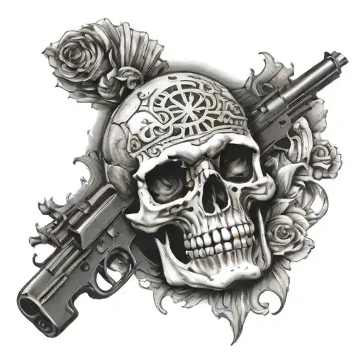 skull money guns mafia business luxury tattoo design idea