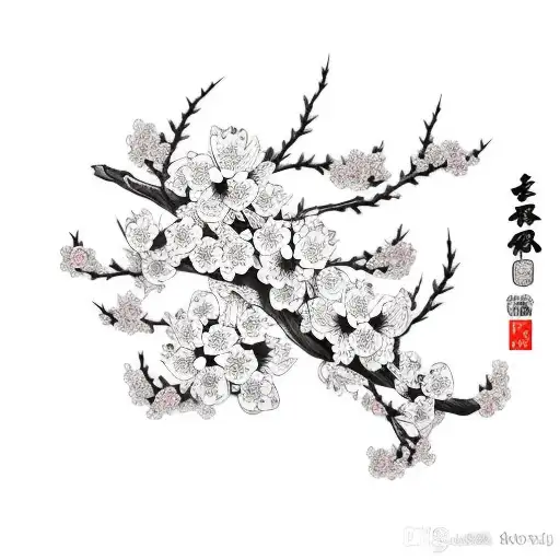Cherry Blossom Black and White tattoo design idea