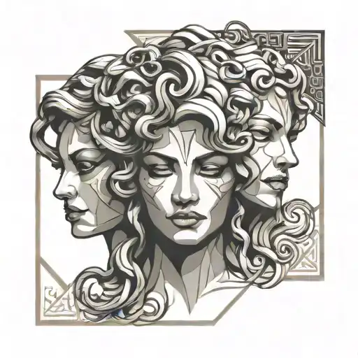 3 faced Medusa face tattoo design idea