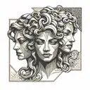 3 faced Medusa face tattoo design idea