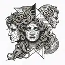 3 faced Medusa face tattoo design idea