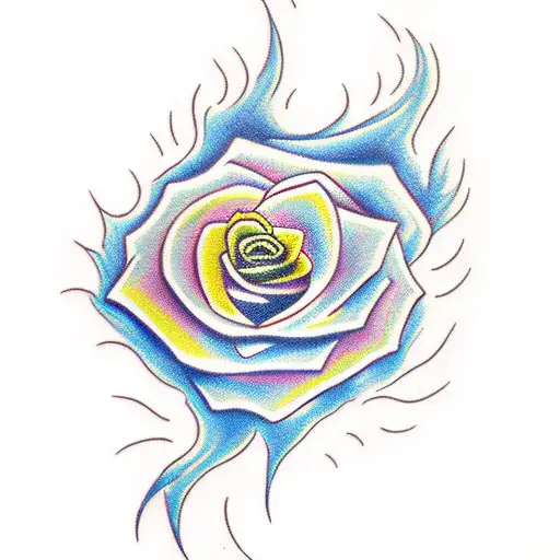 Phoenix who rises from flames with light rose plant tattoo design idea
