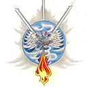 holy cross sword with phoenix rising from flames tattoo design idea