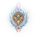 holy cross sword with phoenix rising from flames tattoo design idea