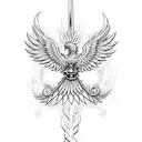 holy cross sword with phoenix rising from flames tattoo design idea