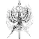 holy cross sword with phoenix rising from flames tattoo design idea