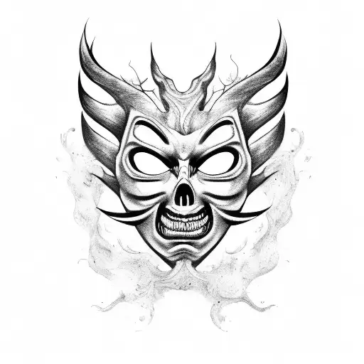 mask and crazy hair scary tattoo design idea