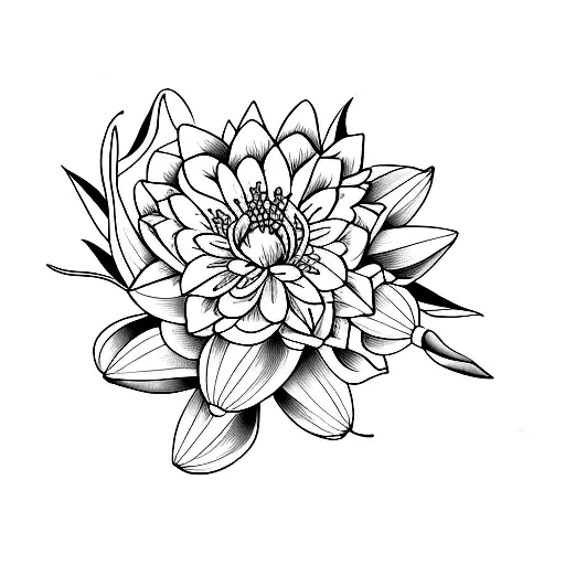 flower bouquet with carnation,daffodil,snowdrop, water lily  tattoo design idea