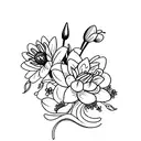 flower bouquet with carnation,daffodil,snowdrop, water lily  tattoo design idea