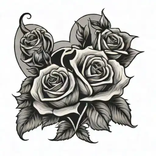 heart, letter j, roses tattoo design idea