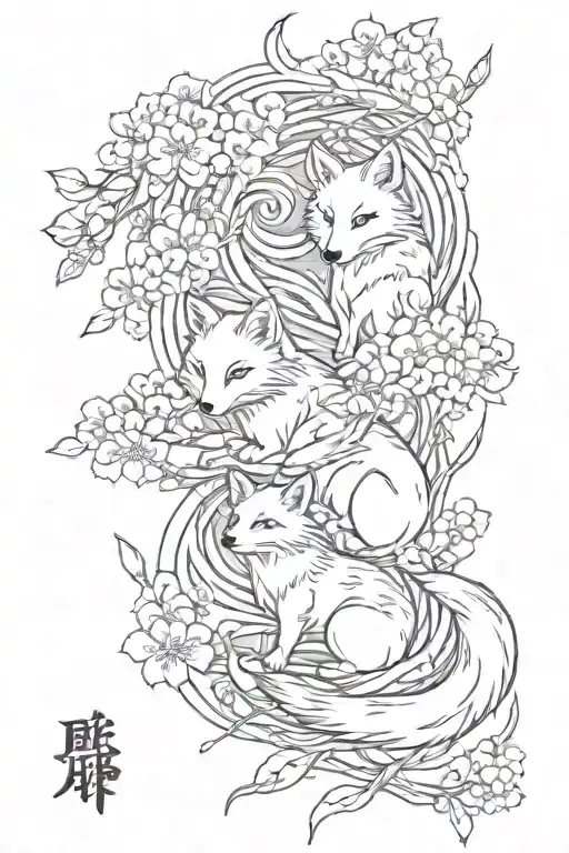 Japanese sakura and kitsune tattoo design idea