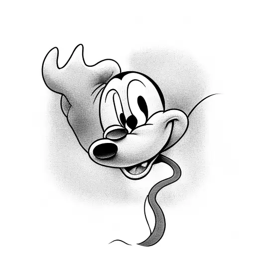 A black-grey tattoo of Mickey Mouse capturing a dragon in a photograph tattoo design idea