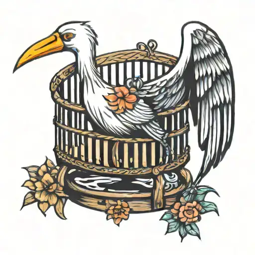 stork bird and empty crib tattoo design idea