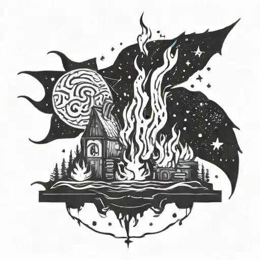 A surreal tattoo of a bonfire transforming into a galaxy  tattoo design idea