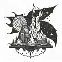 A surreal tattoo of a bonfire transforming into a galaxy  tattoo design idea