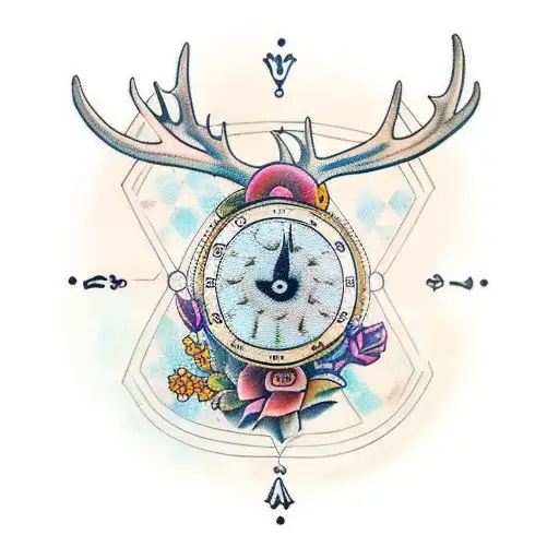 deer sand clock tattoo design idea