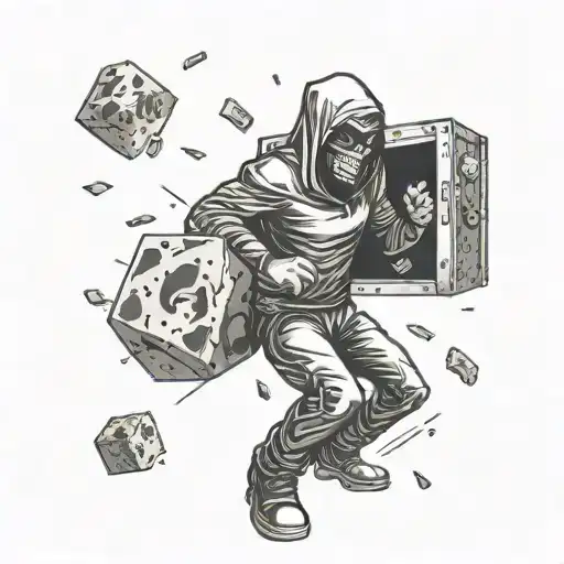 An angry hacker breaking into a vault full of money tattoo design idea