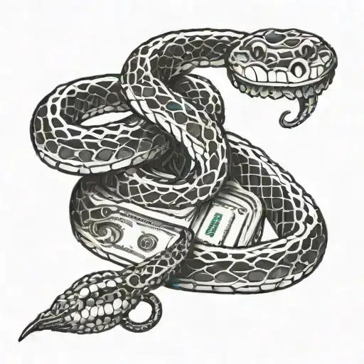 A snake wrapped around a stack of money tattoo design idea