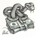 A snake wrapped around a stack of money tattoo design idea