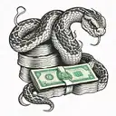 A snake wrapped around a stack of money tattoo design idea