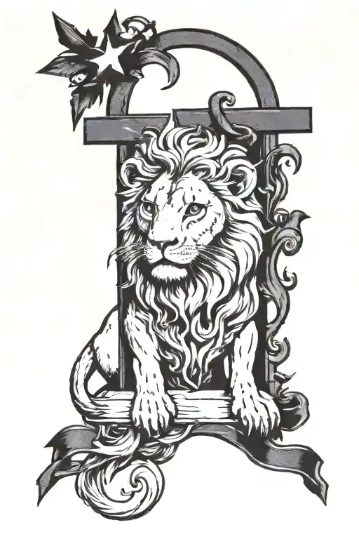 lion rescuing a lamb 3 crosses tattoo design idea