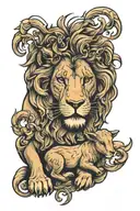 lion rescuing a lamb tattoo design idea