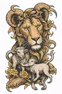 lion rescuing a lamb tattoo design idea