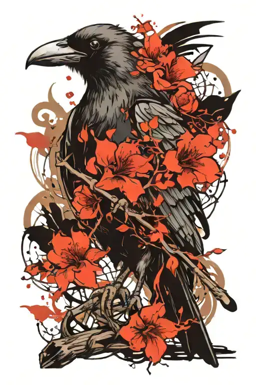 steampunk plague crow holding sakura branch tattoo design idea