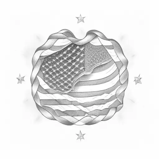 An American flag and an Italian flag intertwined with tulips and roses tattoo design idea