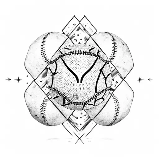 A dotwork tattoo of a baseball bat and ball surrounded by Italian and American elements tattoo design idea