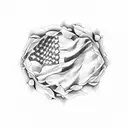 An American flag and an Italian flag intertwined with tulips and roses tattoo design idea