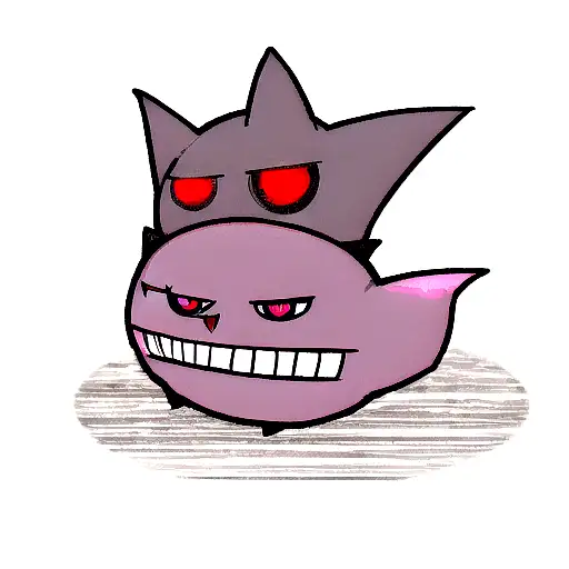 Gengar with sharingan eyes and holding or manipulating a dark orb tattoo design idea