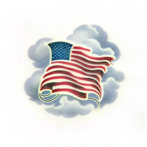clouds with American flag in background  tattoo design idea