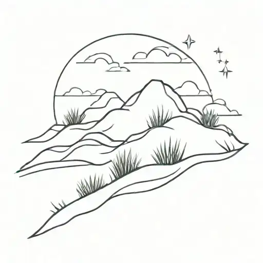 sand dunes with an oasis tattoo design idea