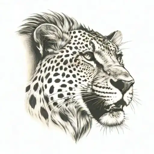 lion and cheetah half face tattoo design idea