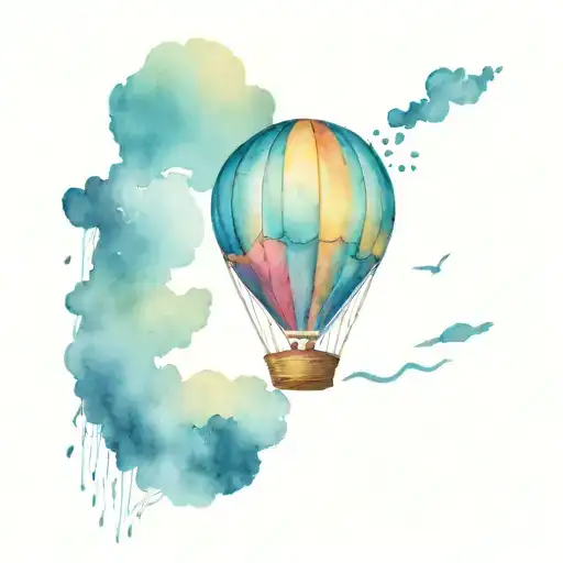 hot air balloon floating tattoo design idea