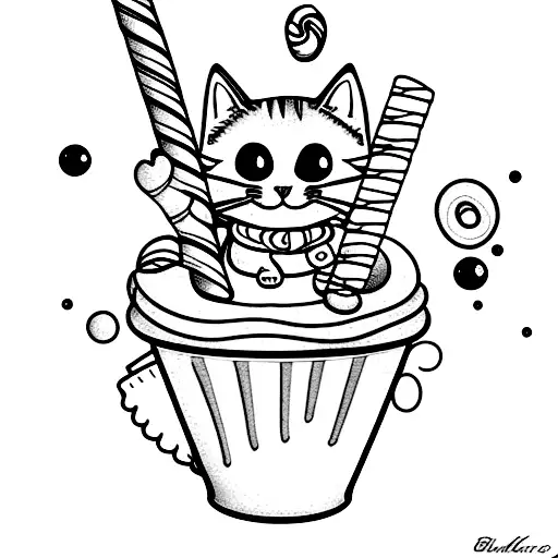 sweets and cats tattoo design idea