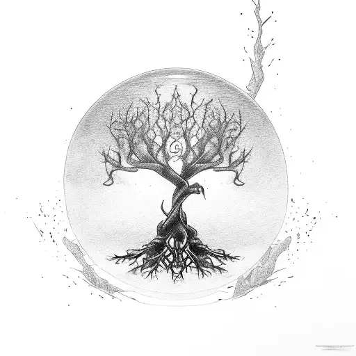 A tree with roots coming out of an hourglass tattoo design idea