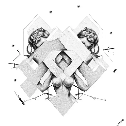 Create a tattoo design of a seductive pin-up girl surrounded by carpentry tools, with a subtle money motif incorporated into the background tattoo design idea