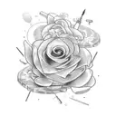 Create a tattoo design of a seductive pin-up girl surrounded by carpentry tools, with a subtle money motif incorporated into the background tattoo design idea