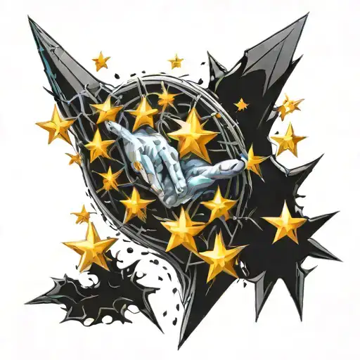 thin spikes, creepers and little stars for arm tattoo design idea