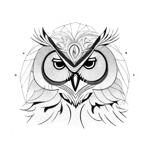 A portrait of a majestic owl with a mane similar to a lion's, sitting on a tree branch tattoo design idea