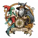 wizard and sexy elf with a clock tattoo design idea