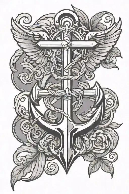 anchor cross with dove tattoo design idea