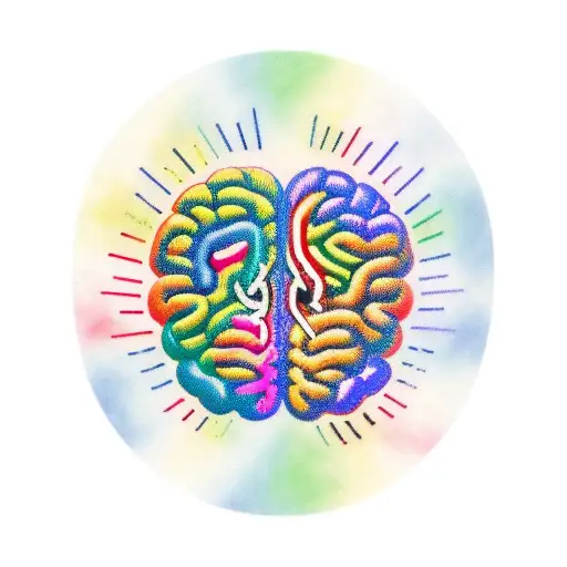 colorful brain with trans flag color order and red and green tattoo design idea