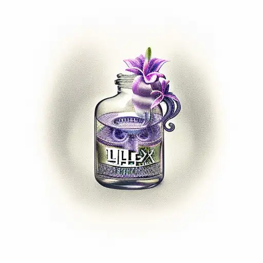 Magic potion bottle with inscription "Felix Felicis" with lilies tattoo design idea