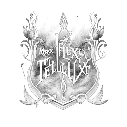 Magic potion with inscription "Felix Felicis" with lilies tattoo design idea
