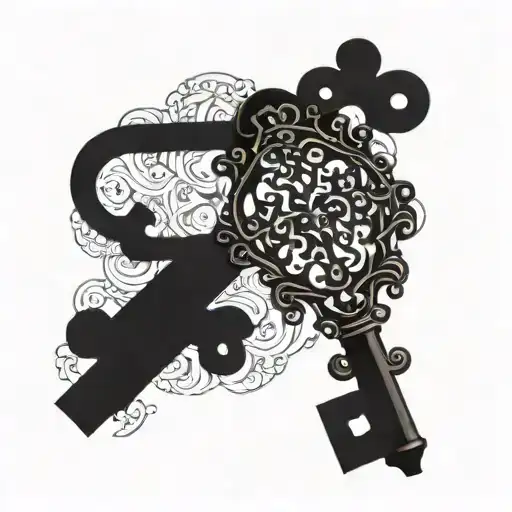 An ornate key symbolizing unlocking the blessings in life, surrounded by intricate filigree tattoo design idea