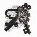 An ornate key symbolizing unlocking the blessings in life, surrounded by intricate filigree tattoo design idea