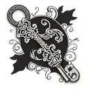 An ornate key symbolizing unlocking the blessings in life, surrounded by intricate filigree tattoo design idea